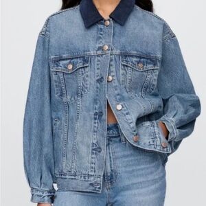 NEW Gap x DÔEN Oversized Blue Denim Jacket with Dark Collar Size M